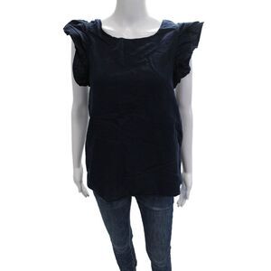 Kate McHale Jensen Women Dark Blue Sleeveless Cotton Blouse Size M